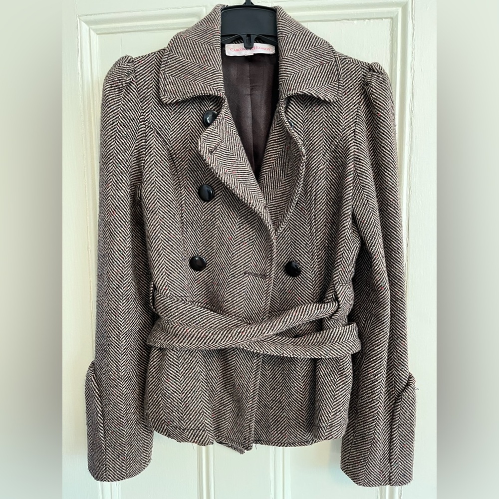 Carolina Williamson Fitted Feminine Brown Speckled Wool Peacoat - small